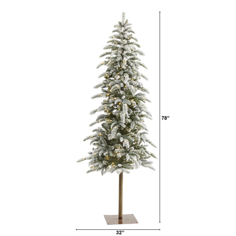 6.5’ Flocked Washington Alpine Artificial Christmas Tree with 250 White Warm LED Lights and 637 Bendable Branches-Christmas Tree-Parc Decor