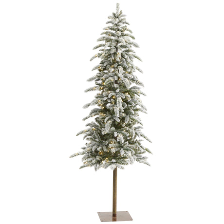 6.5’ Flocked Washington Alpine Artificial Christmas Tree with 250 White Warm LED Lights and 637 Bendable Branches-Christmas Tree-Parc Decor