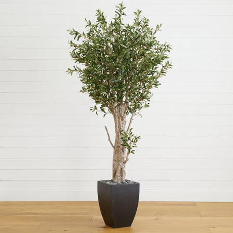 6.5’ Olive Artificial Tree in Black Planter-Tree-Parc Decor
