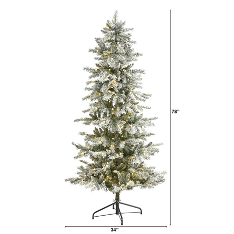 6.5’ Slim Flocked Nova Scotia Spruce Artificial Christmas Tree with 300 Warm White LED Lights and 699 Bendable Branches-Christmas Tree-Parc Decor
