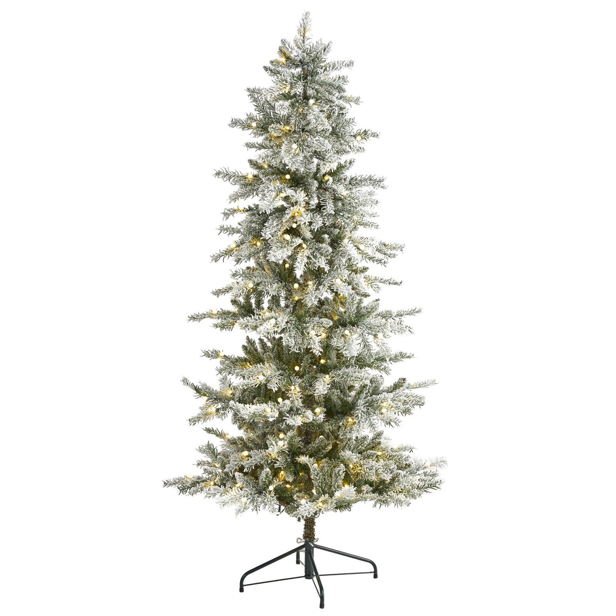 6.5’ Slim Flocked Nova Scotia Spruce Artificial Christmas Tree with 300 Warm White LED Lights and 699 Bendable Branches-Christmas Tree-Parc Decor