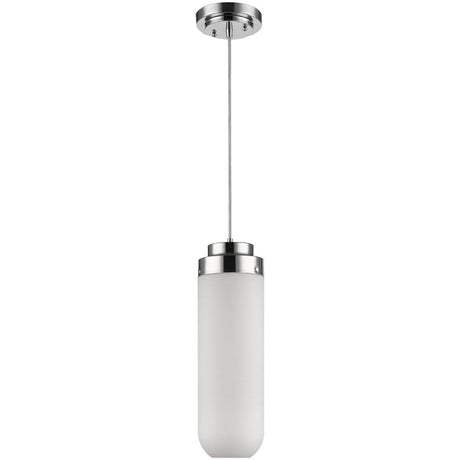 6"W Solar 1-Light Polished Nickel Pendant With Frosted Glass Shade