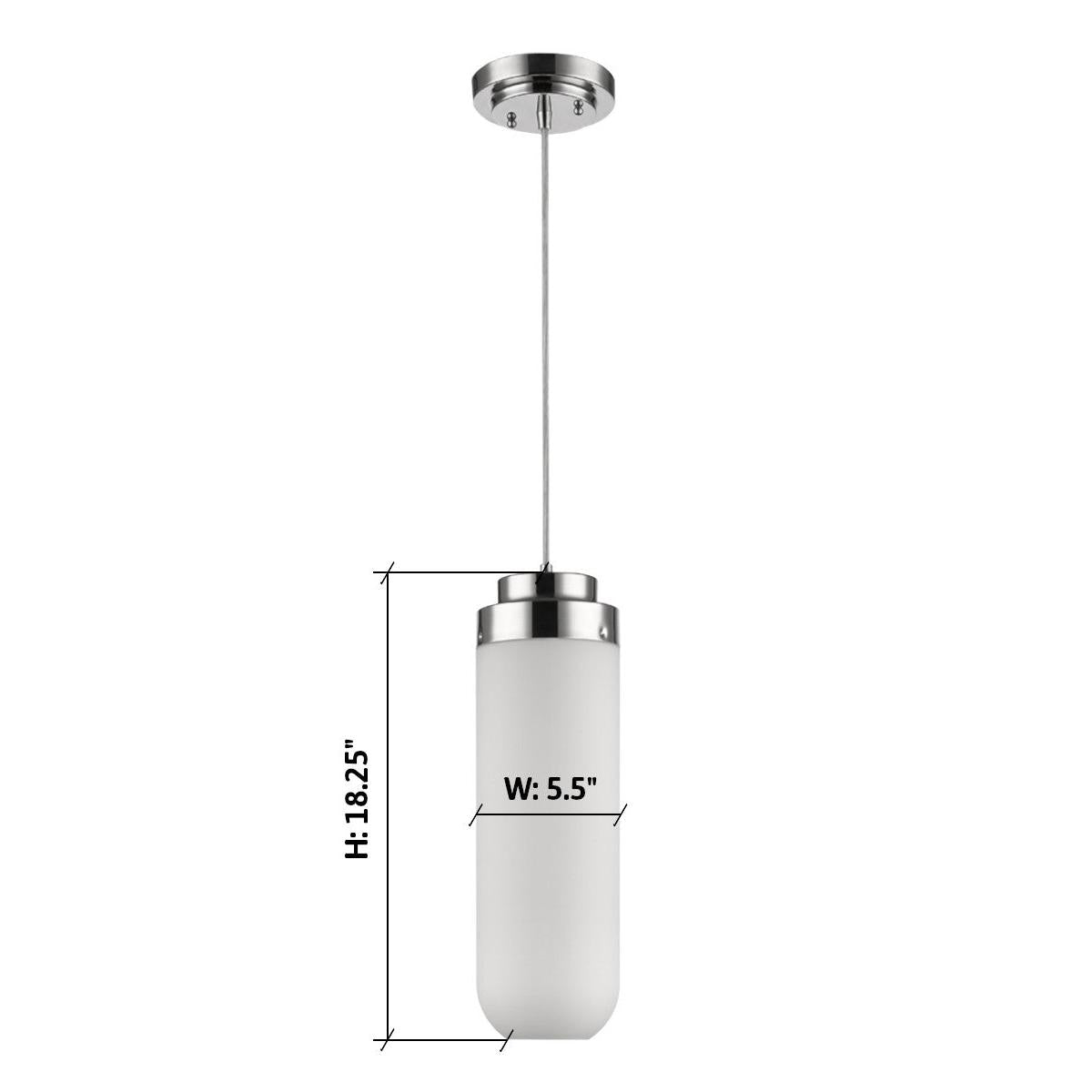 6"W Solar 1-Light Polished Nickel Pendant With Frosted Glass Shade