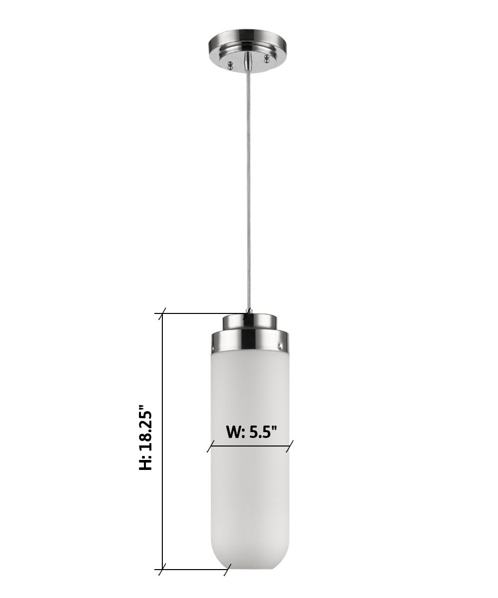 6"W Solar 1-Light Polished Nickel Pendant With Frosted Glass Shade-Pendant-Parc Decor