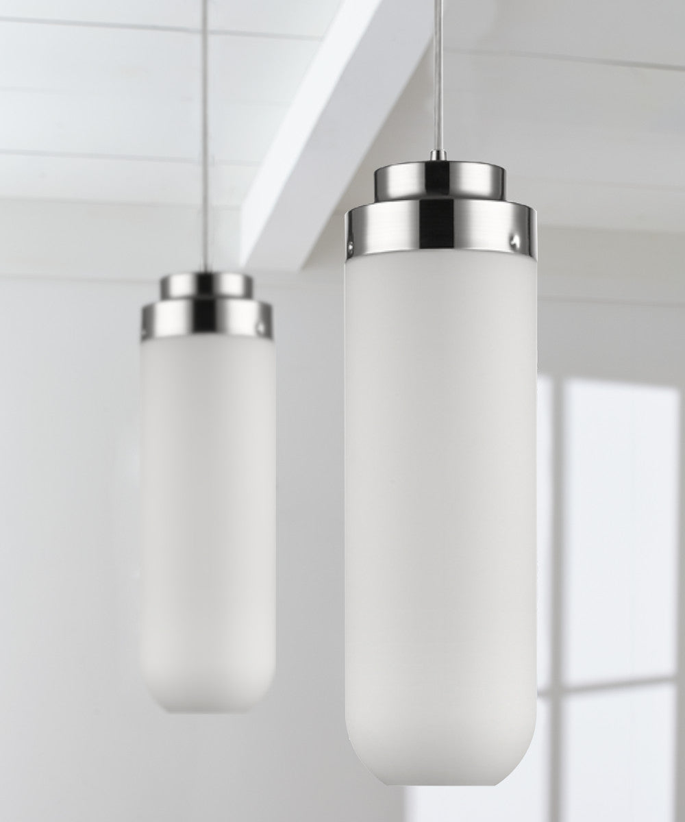 6"W Solar 1-Light Polished Nickel Pendant With Frosted Glass Shade-Pendant-Parc Decor