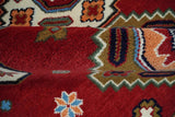 6x6 Square Hand Knotted Antique Kazak Red and Ivory Wool Area Rug