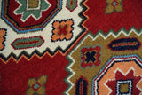 6x6 Square Hand Knotted Antique Kazak Red and Ivory Wool Area Rug