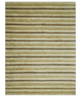 6x8 Beige, Olive and Brown Stripes Hand Tufted Wool Area Rug