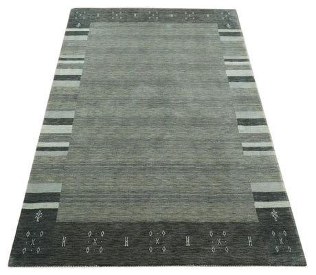 6x8 Gray And Charcoal Striped Wool Hand Woven Southwestern Lori Gabbeh Rug