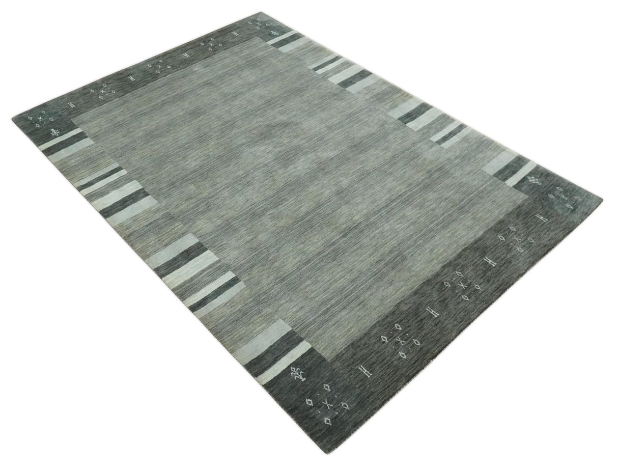 6x8 Gray And Charcoal Striped Wool Hand Woven Southwestern Lori Gabbeh Rug