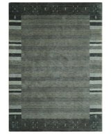 6x8 Gray And Charcoal Striped Wool Hand Woven Southwestern Lori Gabbeh Rug