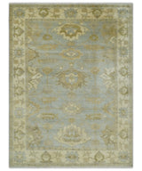 6x8 Hand Knotted Silver and Beige Antique Style Traditional Oushak Wool Rug