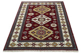 6x8 Hand Knotted Traditional Antique Kazak Maroon and Ivory Wool Area Rug