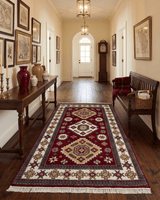 6x8 Hand Knotted Traditional Antique Kazak Maroon and Ivory Wool Area Rug