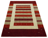 6x8 Maroon and Beige Striped Wool Hand Woven Southwestern Lori Gabbeh Rug