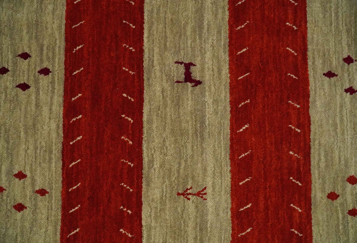 6x8 Maroon and Beige Striped Wool Hand Woven Southwestern Lori Gabbeh Rug