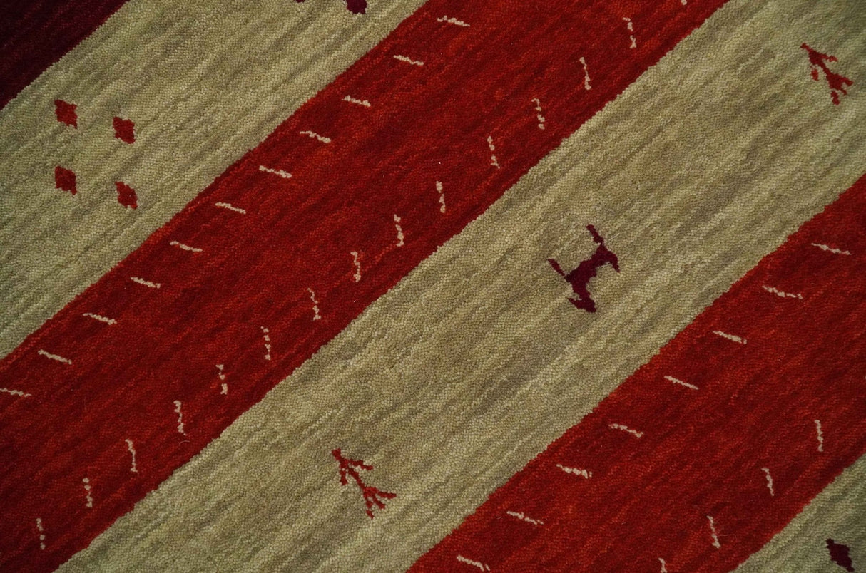 6x8 Maroon and Beige Striped Wool Hand Woven Southwestern Lori Gabbeh Rug