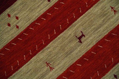 6x8 Maroon and Beige Striped Wool Hand Woven Southwestern Lori Gabbeh Rug