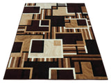6x8 Power Loomed Brown, Gold, Ivory and Black Geometrical Shapes Frames Area Rug | NMM2-Area Rug-Parc Decor
