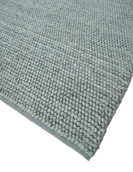 6x9 and 8x10 Solid Gray Wool Blend Felted Chunky Hand Woven Area Rug