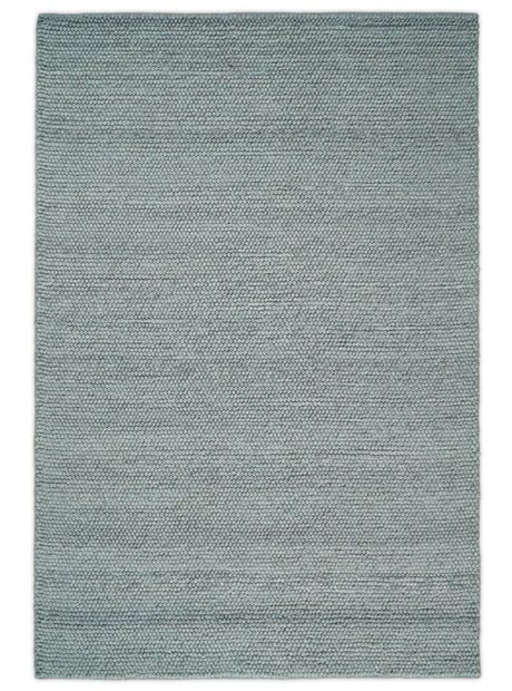 6x9 and 8x10 Solid Gray Wool Blend Felted Chunky Hand Woven Area Rug