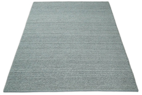 6x9 and 8x10 Solid Gray Wool Blend Felted Chunky Hand Woven Area Rug