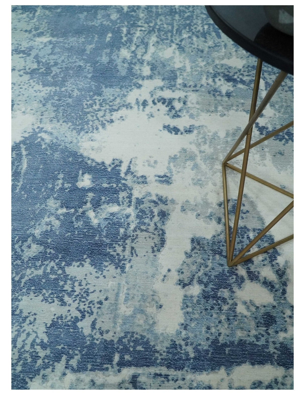 6x9 Blue, Ivory and Gray Modern Abstract Hand Loomed Blended wool and Art silk Area Rug-Area Rug-Parc Decor