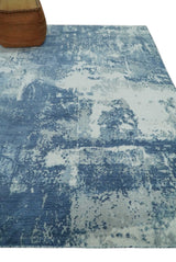 6x9 Blue, Ivory and Gray Modern Abstract Hand Loomed Blended wool and Art silk Area Rug-Area Rug-Parc Decor