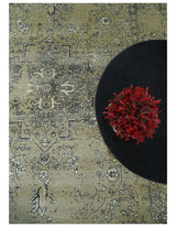 6x9 Fine Hand Knotted Beige and Black Traditional Vintage Persian Style Antique Wool Rug