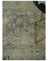 6x9 Fine Hand Knotted Beige and Black Traditional Vintage Persian Style Antique Wool Rug