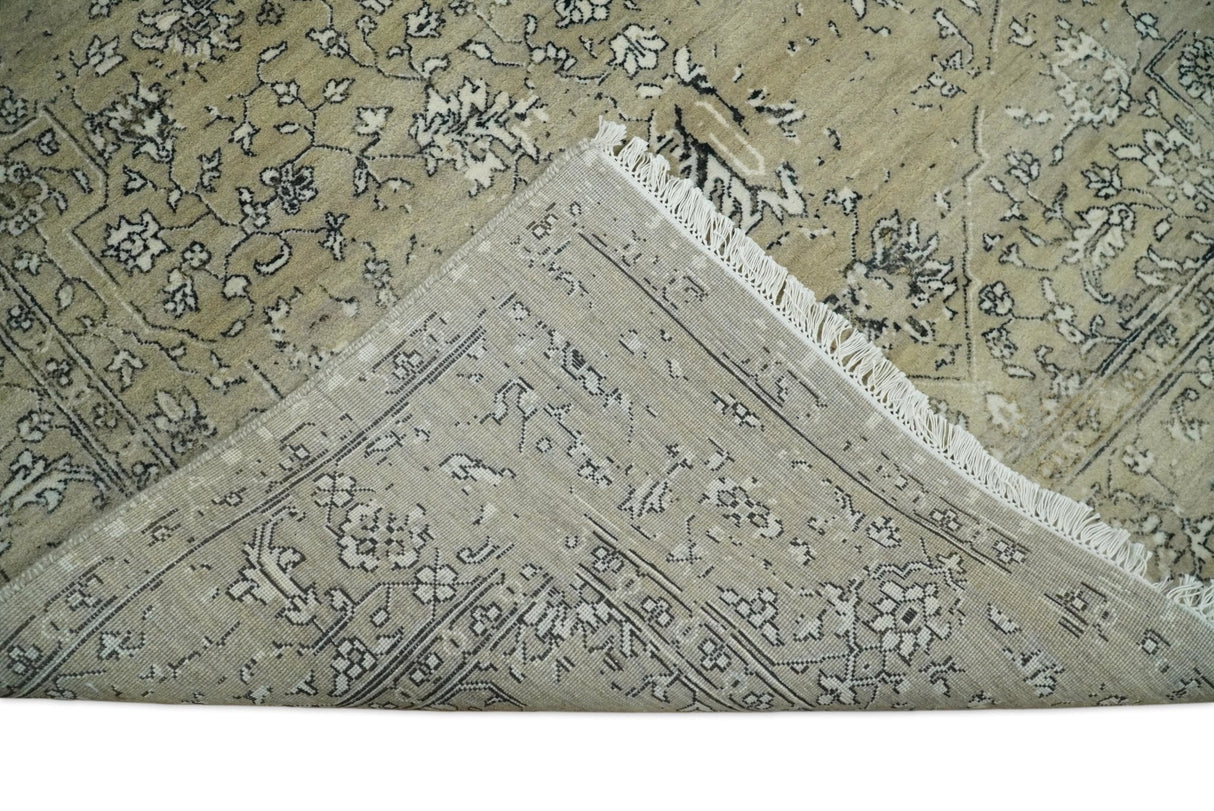 6x9 Fine Hand Knotted Beige and Black Traditional Vintage Persian Style Antique Wool Rug