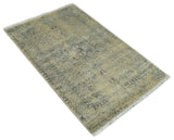 6x9 Fine Hand Knotted Beige and Black Traditional Vintage Persian Style Antique Wool Rug