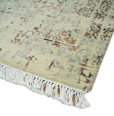 6x9 Fine Hand Knotted Beige and Rust Vintage Persian Style Antique Wool and Silk Rug