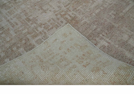 6x9 Hand Knotted Beige and Ivory Modern Abstract Contemporary Recycled wool Area Rug