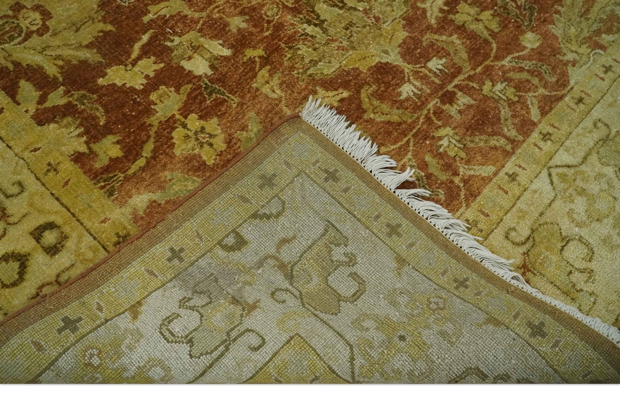 6x9 Hand Knotted Beige and Rust Traditional Oushak Wool Area Rug