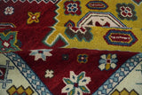 6x9 Hand Knotted Traditional Antique Kazak Red and Mustard Wool Area Rug
