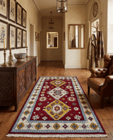 6x9 Hand Knotted Traditional Antique Kazak Red and Mustard Wool Area Rug