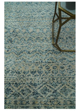6X9 Teal and Beige Hand Knotted Southwestern Tribal Trellis recycled silk Rug
