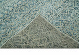 6X9 Teal and Beige Hand Knotted Southwestern Tribal Trellis recycled silk Rug