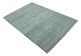 6X9 Teal and Beige Hand Knotted Southwestern Tribal Trellis recycled silk Rug
