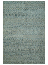6X9 Teal and Beige Hand Knotted Southwestern Tribal Trellis recycled silk Rug