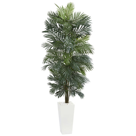 7’ Areca Artificial Tree in White Tower Planter-Parc Decor