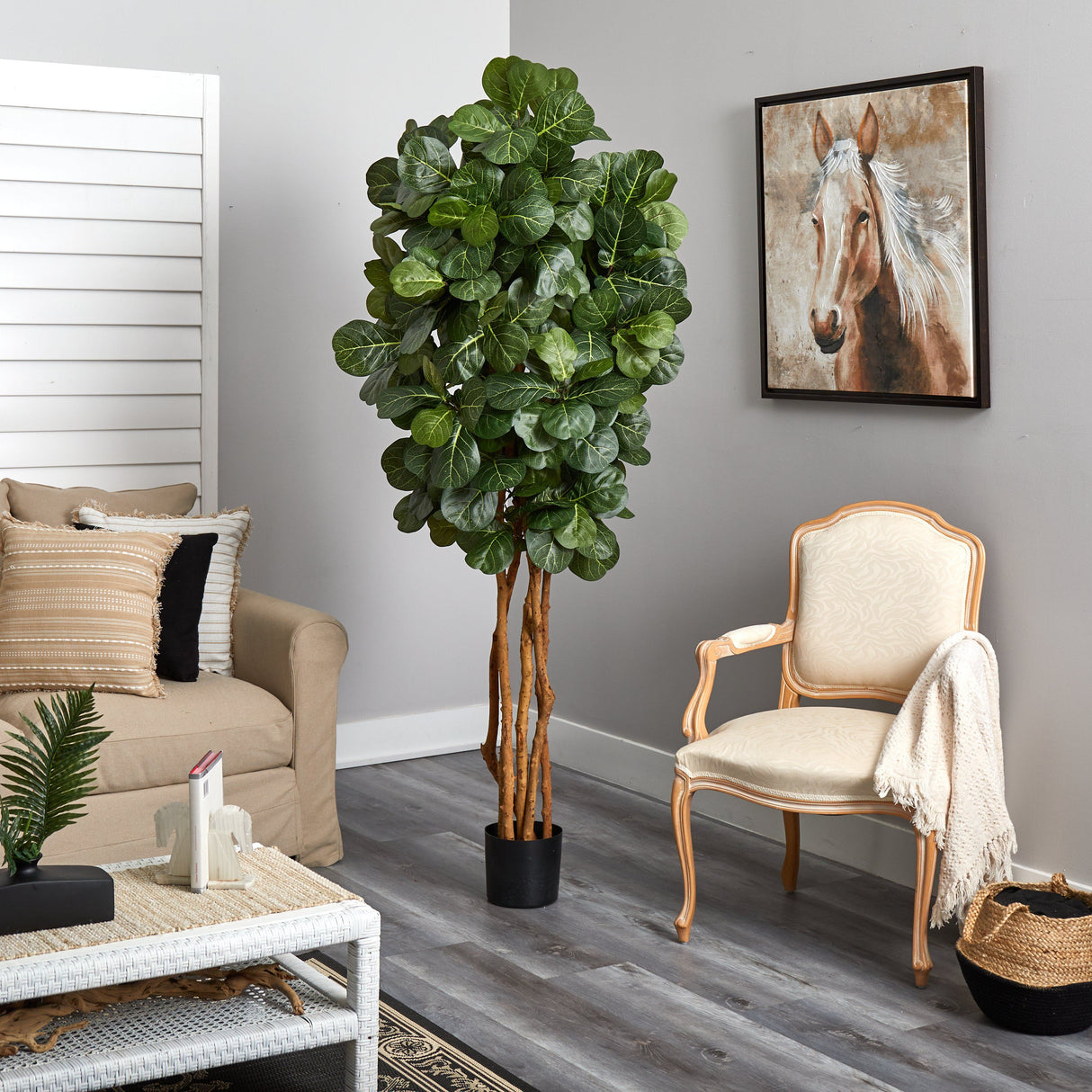 7’ Fiddle Leaf Fig Artificial Tree Beige Trunk-Parc Decor