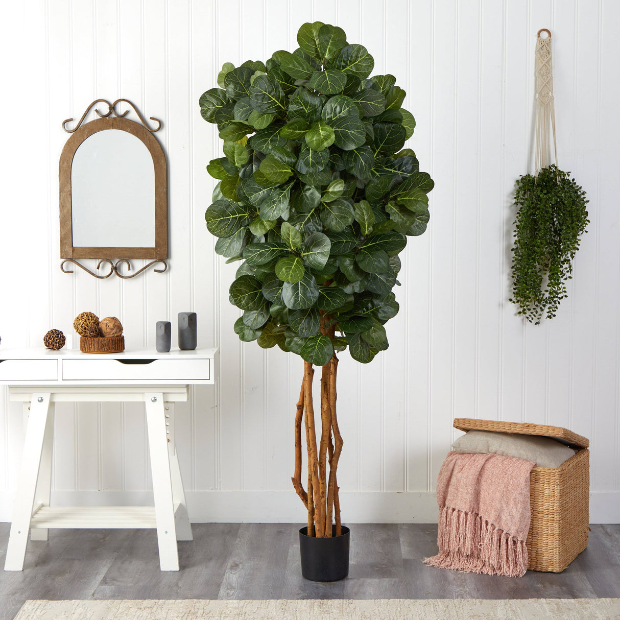 7’ Fiddle Leaf Fig Artificial Tree Beige Trunk-Parc Decor