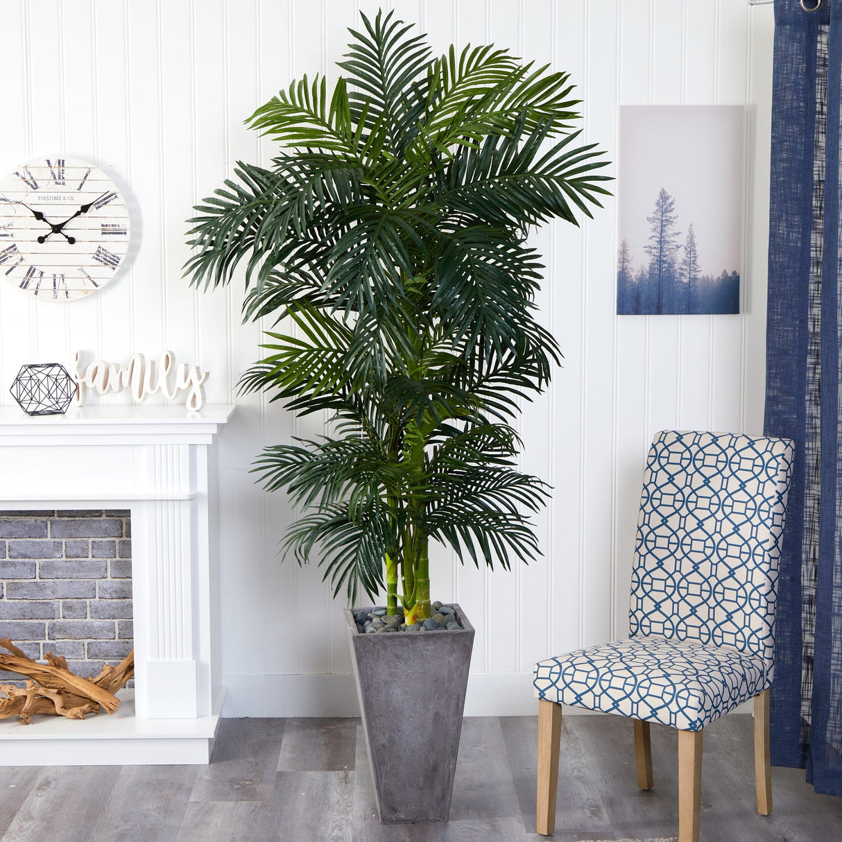 7’ Golden Cane Artificial Palm Tree in Cement Planter-Parc Decor