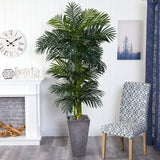 7’ Golden Cane Artificial Palm Tree in Cement Planter-Parc Decor