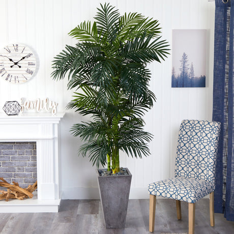 7’ Golden Cane Artificial Palm Tree in Cement Planter-Parc Decor