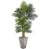 7’ Golden Cane Artificial Palm Tree in Cement Planter-Parc Decor
