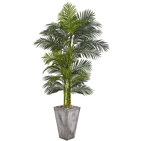 7’ Golden Cane Artificial Palm Tree in Cement Planter-Parc Decor