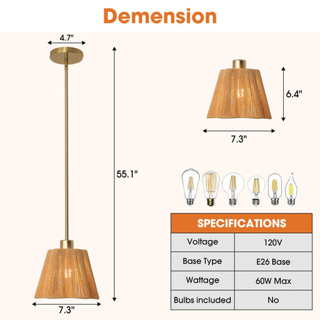 7 Inch Elsa 1-Light Island Pendant Light-Parc Decor